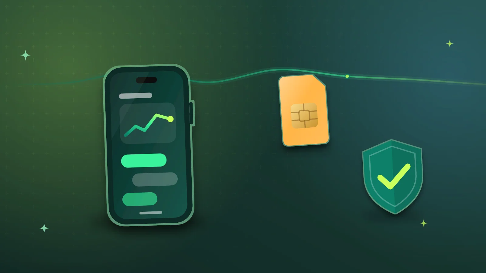Illustration of a smartphone with a SIM card and a verified shield, representing PTA-approved phones